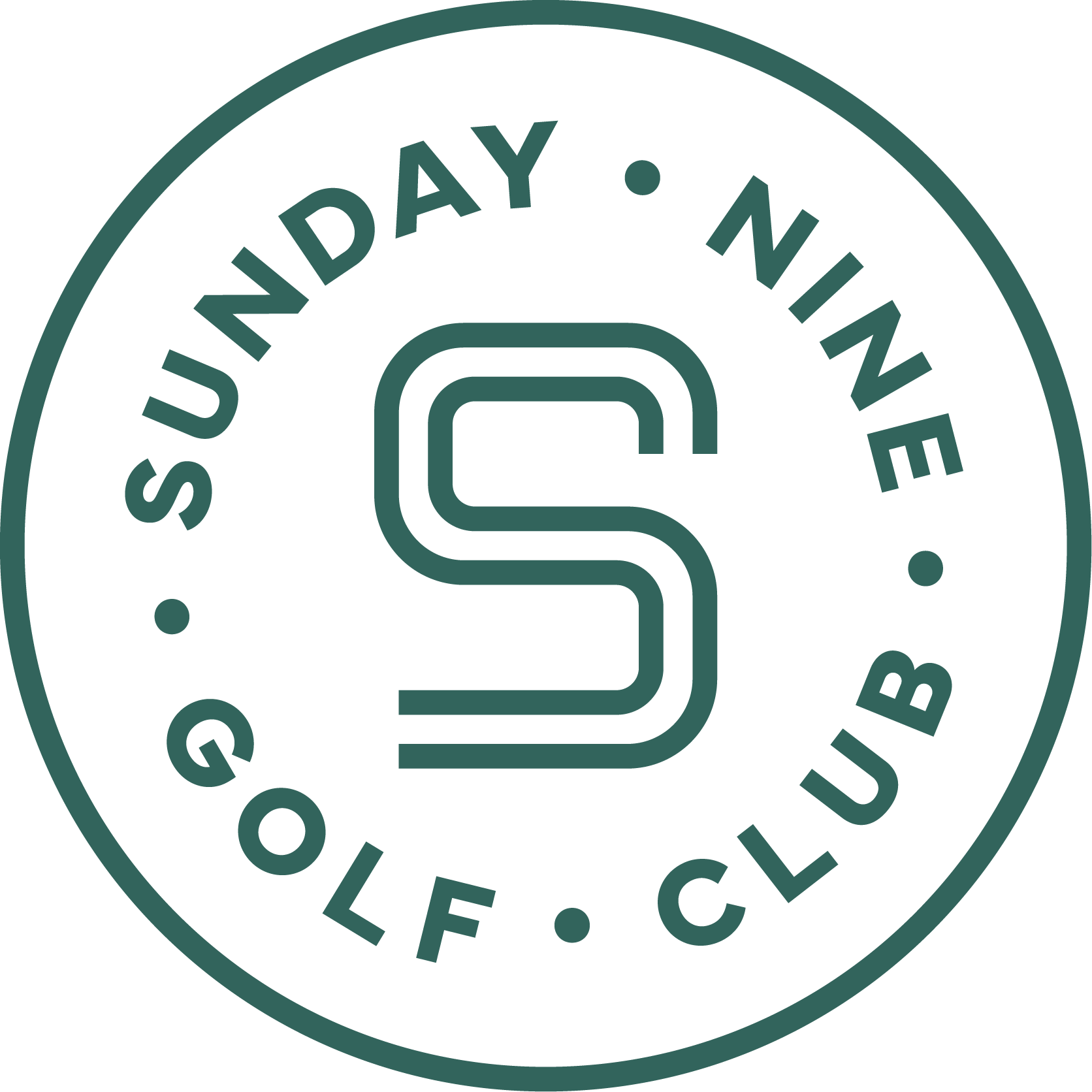 Sunday Nine Golf Club circular logo featuring stylized "S" and club name, representing premium indoor golf simulators in Hamilton.